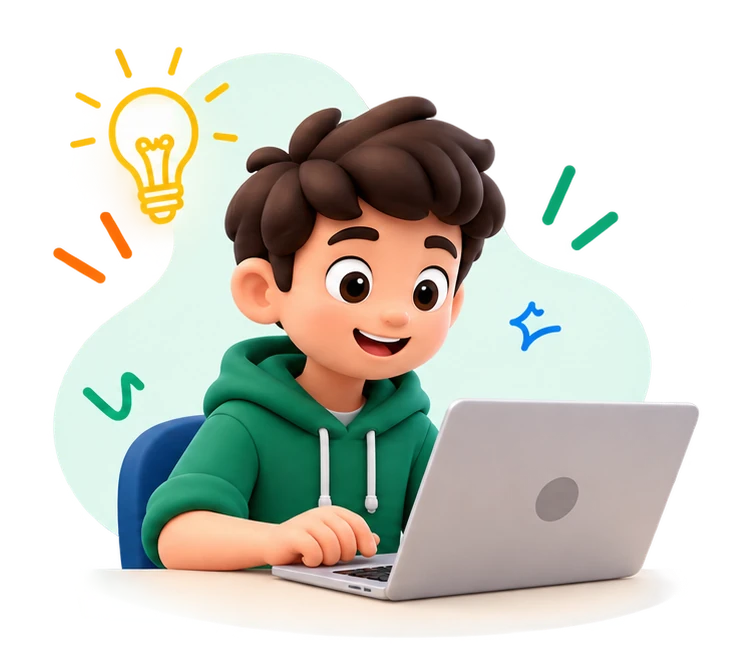 A young maker smiling at a laptop